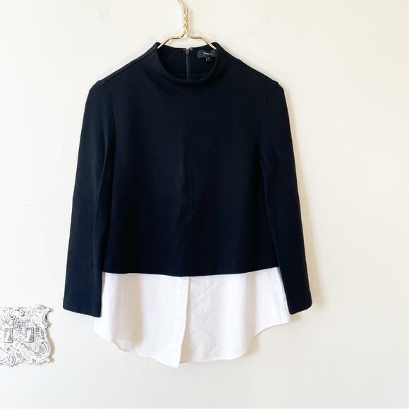 Theory Gracila Black Twill mock neck White Layered Top M - Picture 4 of 9